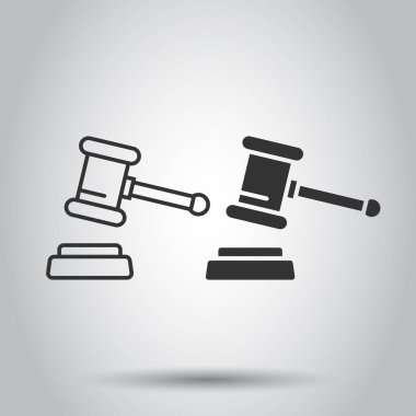 Açık arttırma çekici simgesi düz stil. Beyaz izole arkaplanda mahkeme işareti vektör illüstrasyonu. Mahkeme iş kavramı.