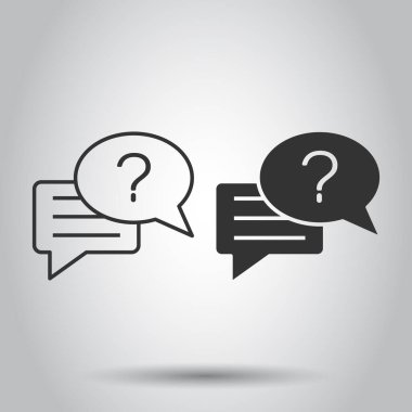 Düz biçimli soru işareti simgesi. Beyaz yalıtılmış arka planda konuşma balonu vektör çizimi tartışması. Faq iş konsepti.