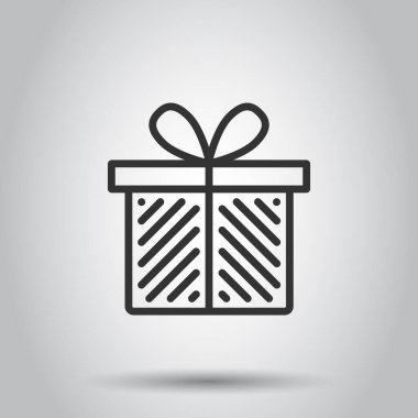 Düz stil hediye kutusu simgesi. Beyaz izole edilmiş arkaplanda mevcut paket vektör çizimi. Sürpriz iş konsepti.