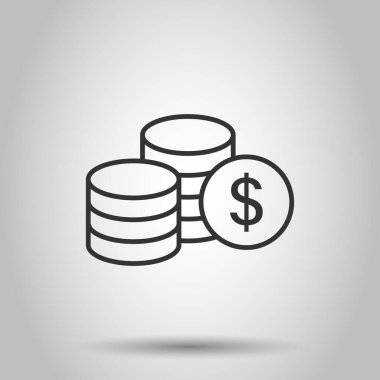 Bozuk para yığın simgesi düz stil. Beyaz izole edilmiş arka planda dolar sikke vektör çizimi. Para yığılmış iş konsepti.