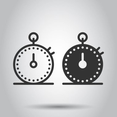 Düz bir saat simgesi. Beyaz izole arkaplanda vektör illüstrasyonunu izle. Zamanlayıcı iş konsepti.