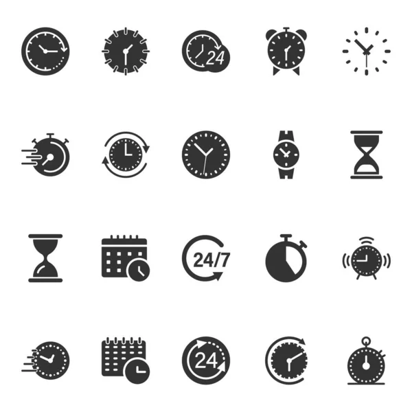 Time Icon Set Flat Style Agenda Clock Vector Illustration White — ストックベクタ