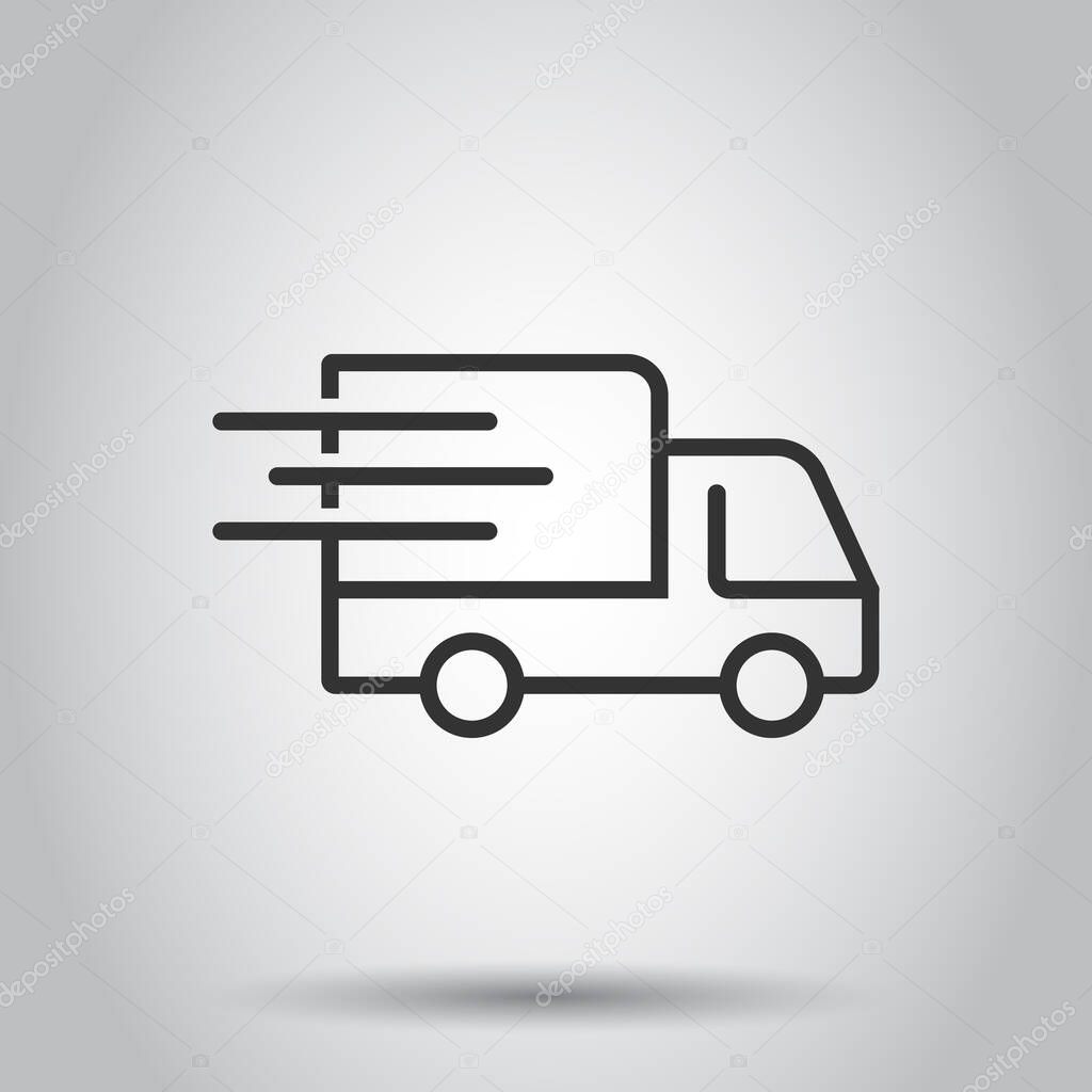 Delivery truck icon in flat style. Van vector illustration on white isolated background. Cargo car business concept.