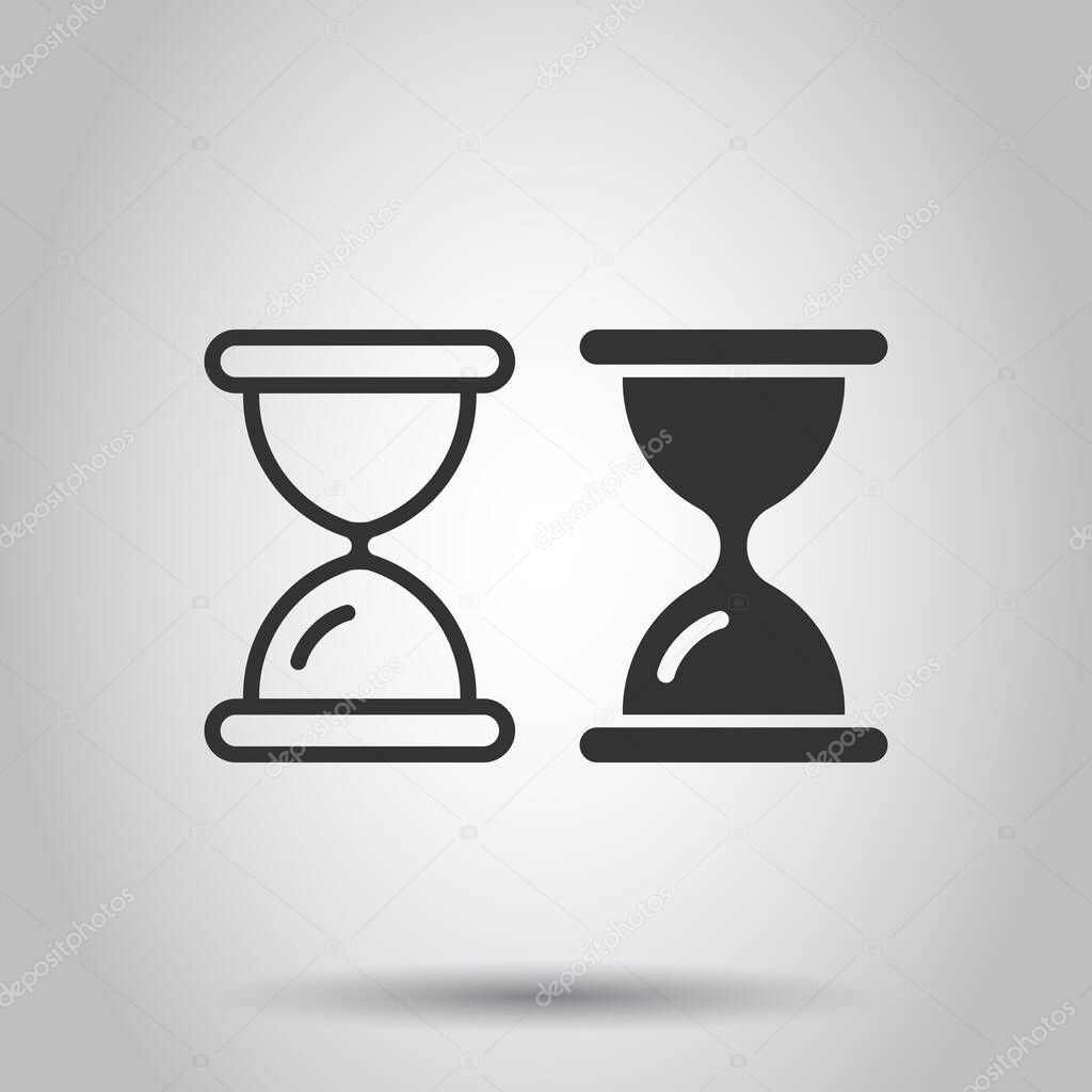 Hourglass icon in flat style. Sandglass vector illustration on white isolated background. Clock business concept.
