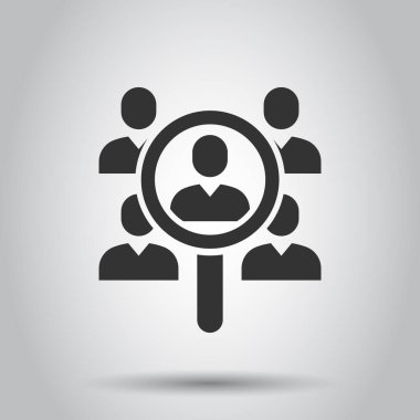 İş boş pozisyon simgesini düz stilde arayın. Beyaz izole arka plan üzerinde Loupe kariyer vektör illüstrasyon. Kişileri bul işveren iş konsepti.