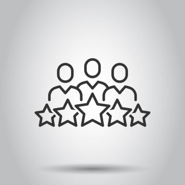 Düz stil yıldız ikonu olan insanlar. Beyaz izole edilmiş arka planda iş adamı derecelendirme vektör çizimi. Kaliteli bilgi ticareti kavramı.