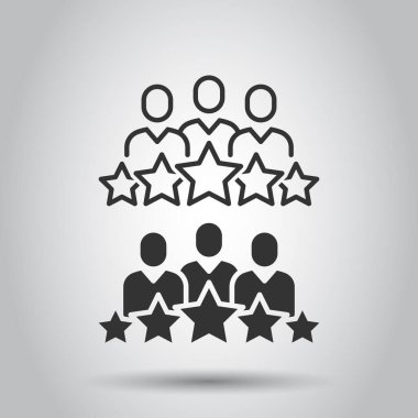 Düz stil yıldız ikonu olan insanlar. Beyaz izole edilmiş arka planda iş adamı derecelendirme vektör çizimi. Kaliteli bilgi ticareti kavramı.