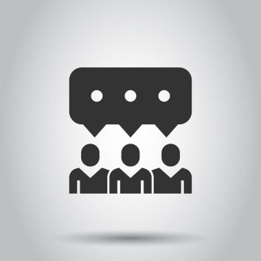 Düz üsluplu konuşma balonu olan insanlar. Beyaz izole arkaplanda sohbet vektör çizimi. Konuşma penceresi iş konsepti.