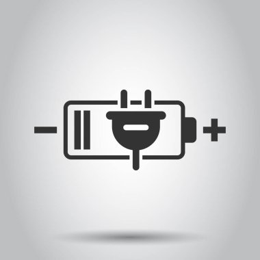 Batarya şarj ikonu düz stil. Beyaz izole arkaplanda güç seviyesi vektör illüstrasyonu. Lityum biriktirici iş konsepti.