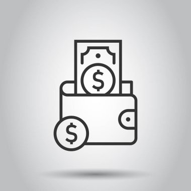 Cüzdan simgesi düz stil. Beyaz izole edilmiş arka planda cüzdan vektör çizimi. Finans çantası iş konsepti.