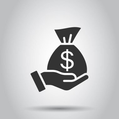 Düz bir siluet simgesi. Beyaz izole edilmiş arka planda elde vektör illüstrasyonundaki para. Banknote maaş bordrosu konsepti.