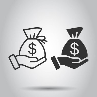 Düz bir siluet simgesi. Beyaz izole edilmiş arka planda elde vektör illüstrasyonundaki para. Banknote maaş bordrosu konsepti.
