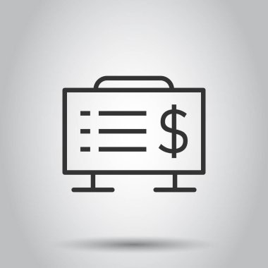 Finansal sunum simgesi düz stilde. İzole edilmiş beyaz arka planda para analizi vektör çizimi. Pazarlama grafiği iş konsepti.