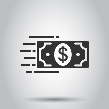 Para yığını simgesi düz stil. İzole edilmiş beyaz arka planda nakit vektör illüstrasyonunu değiştir. Dolar banknotları iş konsepti.