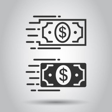 Para yığını simgesi düz stil. İzole edilmiş beyaz arka planda nakit vektör illüstrasyonunu değiştir. Dolar banknotları iş konsepti.