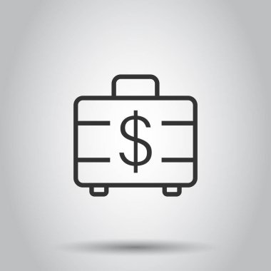 Para evrak çantası simgesi düz stil. Beyaz izole edilmiş arka planda nakit kutu vektör çizimi. Finans sektörü kavramı.