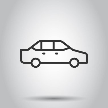 Düz stil araba ikonu. Beyaz izole edilmiş arka planda otomobil araç vektör çizimi. Sedan iş konsepti.