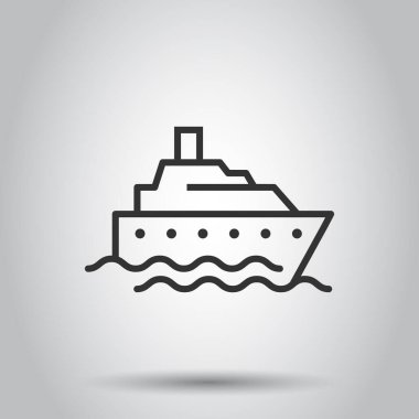 Turizm gemisi simgesi düz stil. Beyaz izole edilmiş arka planda balıkçı teknesi vektör çizimi. Tanker hedef iş konsepti.