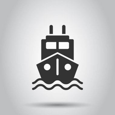 Turizm gemisi simgesi düz stil. Beyaz izole edilmiş arka planda balıkçı teknesi vektör çizimi. Tanker hedef iş konsepti.