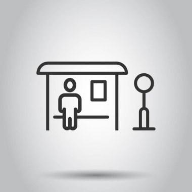 Otobüs durağı simgesi düz stil. Beyaz izole edilmiş arkaplanda vektör illüstrasyonunu otomatik durdur. Otobus aracı iş konsepti.