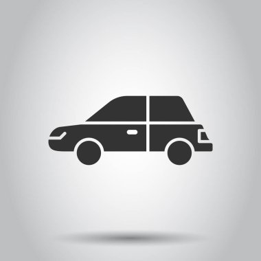 Düz stil araba ikonu. Beyaz izole edilmiş arka planda otomobil araç vektör çizimi. Sedan iş konsepti.