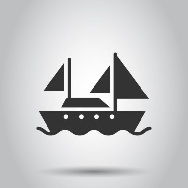 Turizm gemisi simgesi düz stil. Beyaz izole edilmiş arka planda balıkçı teknesi vektör çizimi. Tanker hedef iş konsepti.