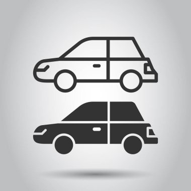 Düz stil araba ikonu. Beyaz izole edilmiş arka planda otomobil araç vektör çizimi. Sedan iş konsepti.