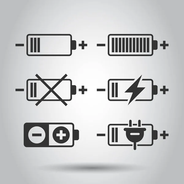 Akkumulátor Töltés Ikon Beállítva Lapos Stílusban Teljesítményszint Vektor Illusztráció Fehér — Stock Vector