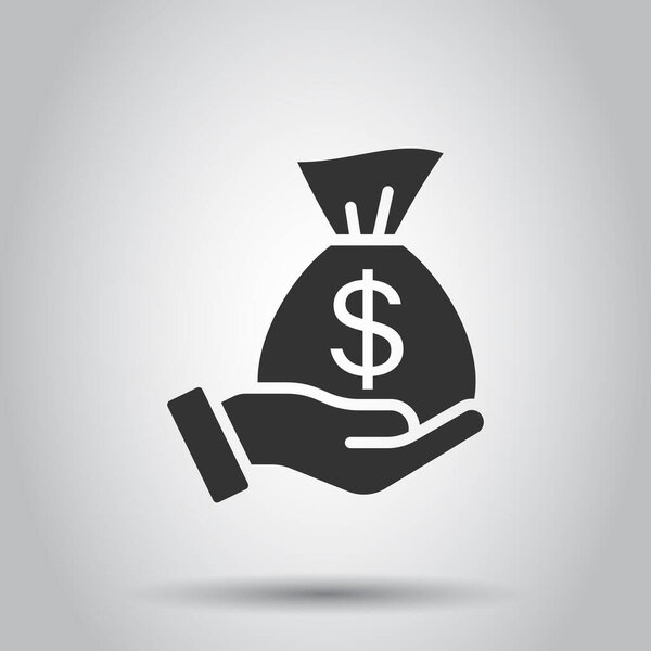 Reuneration icon in flat style. Деньги в руке векторные иллюстрации на белом изолированном фоне. Концепция расчета заработной платы.