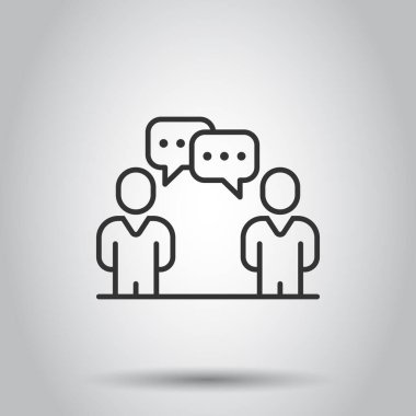 Düz üsluplu konuşma balonu olan insanlar. Beyaz izole arkaplanda sohbet vektör çizimi. Konuşma penceresi iş konsepti.