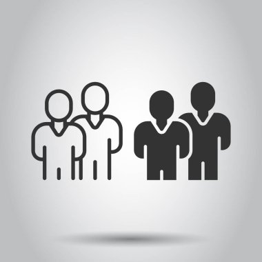 Düz bir şekilde iletişim ikonu. İnsanlar beyaz arka planda illüstrasyon oluşturuyorlar. Ortaklık iş konsepti.