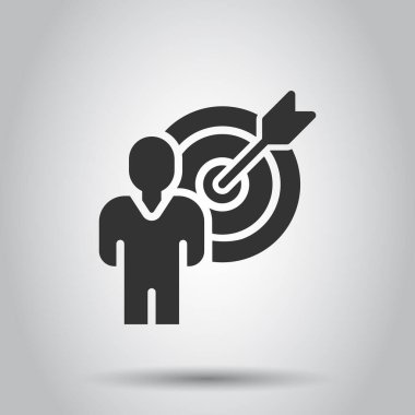 İnsanlar düz bir şekilde ikonu hedef alıyor. Beyaz izole edilmiş arka planda insan vektör illüstrasyonunu ara. İşe alım sektörü konsepti.