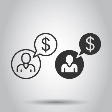 Para ikonu olan insanlar. Beyaz izole edilmiş arka planda yatırımcı vektör çizimi. İş adamı iş konsepti.