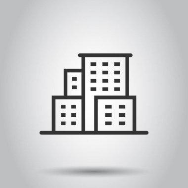 Düz bir ikon oluşturuluyor. Beyaz izole arka planda şehir gökdeleni daire vektör çizimi. Şehir kulesi iş konsepti.