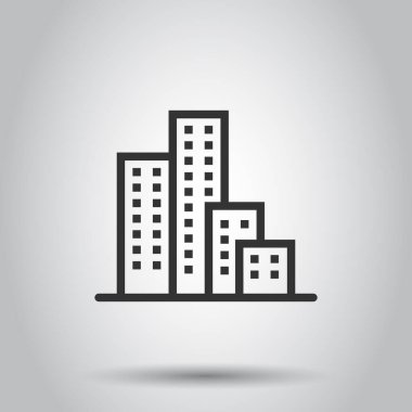Düz bir ikon oluşturuluyor. Beyaz izole arka planda şehir gökdeleni daire vektör çizimi. Şehir kulesi iş konsepti.
