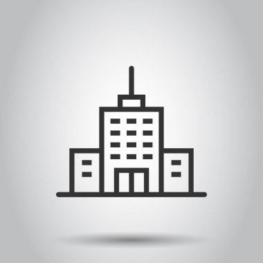 Düz bir ikon oluşturuluyor. Beyaz izole arka planda şehir gökdeleni daire vektör çizimi. Şehir kulesi iş konsepti.