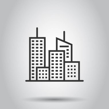 Düz bir ikon oluşturuluyor. Beyaz izole arka planda şehir gökdeleni daire vektör çizimi. Şehir kulesi iş konsepti.
