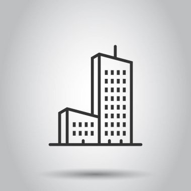 Düz bir ikon oluşturuluyor. Beyaz izole arka planda şehir gökdeleni daire vektör çizimi. Şehir kulesi iş konsepti.