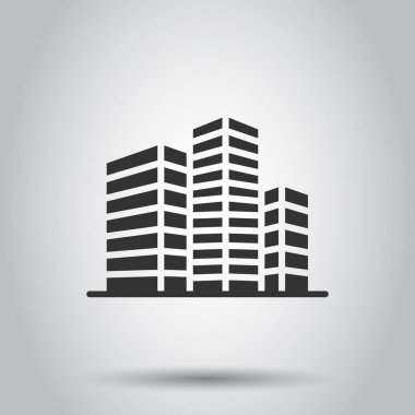 Düz bir ikon oluşturuluyor. Beyaz izole arka planda şehir gökdeleni daire vektör çizimi. Şehir kulesi iş konsepti.