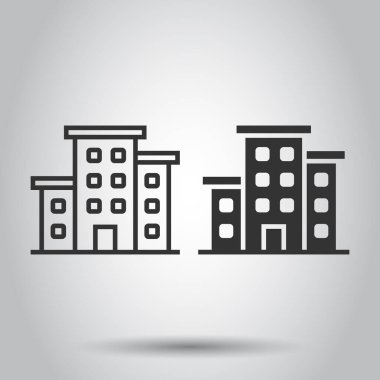 Düz bir ikon oluşturuluyor. Beyaz izole arka planda şehir gökdeleni daire vektör çizimi. Şehir kulesi iş konsepti.
