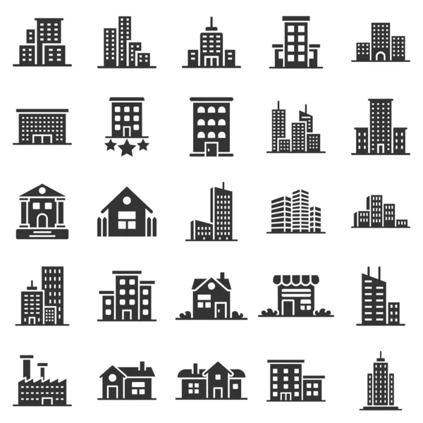 Gebäude Ikone Flachen Stil Stadt Wolkenkratzer Wohnung Vektor Illustration Auf — Stockvektor