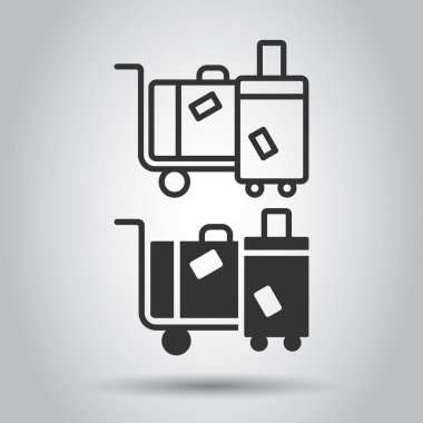 Seyahat çantası ikonu düz stil. Beyaz izole edilmiş arka planda bavul vektör çizimi. Yük işi kavramı.