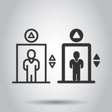 Düz bir asansör simgesi. Beyaz izole arkaplanda kaldırma vektörü çizimi. Yolcu taşımacılığı iş konsepti.