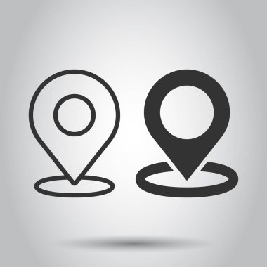 Harita pin simgesi düz stil. İzole edilmiş beyaz arkaplanda GPS navigasyon vektör çizimi. Konum iş kavramını belirle.