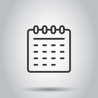 Düz stil takvim simgesi. Beyaz izole edilmiş arka planda ajanda vektör çizimi. Program planlama iş konsepti.