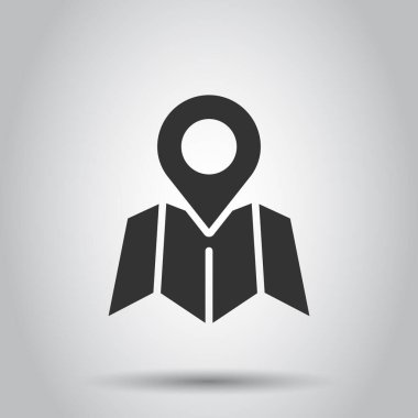 Harita pin simgesi düz stil. İzole edilmiş beyaz arkaplanda GPS navigasyon vektör çizimi. Konum iş kavramını belirle.