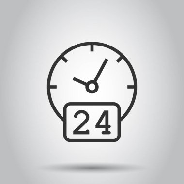 Saat 7 / 24 düz stil simgesi. Beyaz izole arkaplanda vektör illüstrasyonunu izle. Zamanlayıcı iş konsepti.