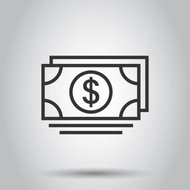 Dolar banknot simgesi düz bir şekilde. Beyaz izole edilmiş arka planda dolar nakit vektör çizimi. Banknote faturası iş konsepti.