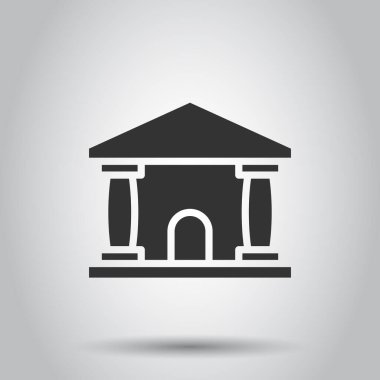 Banka düz stil simgesinde bina. Hükümet mimari vektör çizim beyaz arka plan üzerinde. Müze dış iş kavramı.