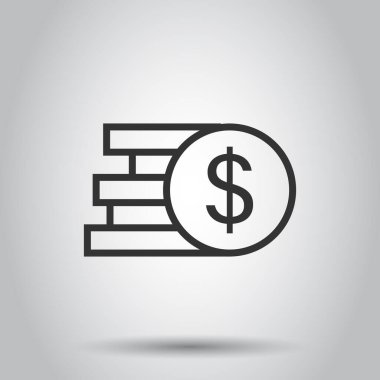 Bozuk para yığın simgesi düz stil. Beyaz izole edilmiş arka planda dolar sikke vektör çizimi. Para yığılmış iş konsepti.